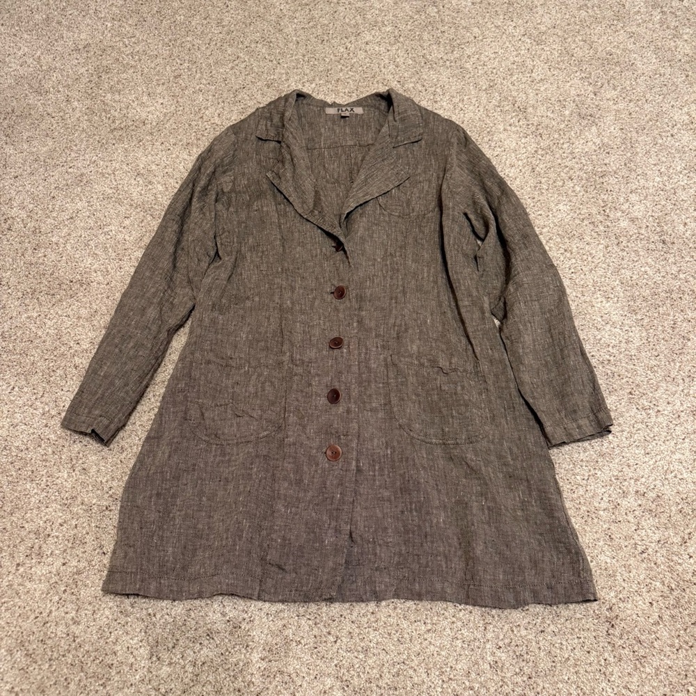 Flax Taupe Linen-Blend Longline Button Jacket - Picture 2 of 5